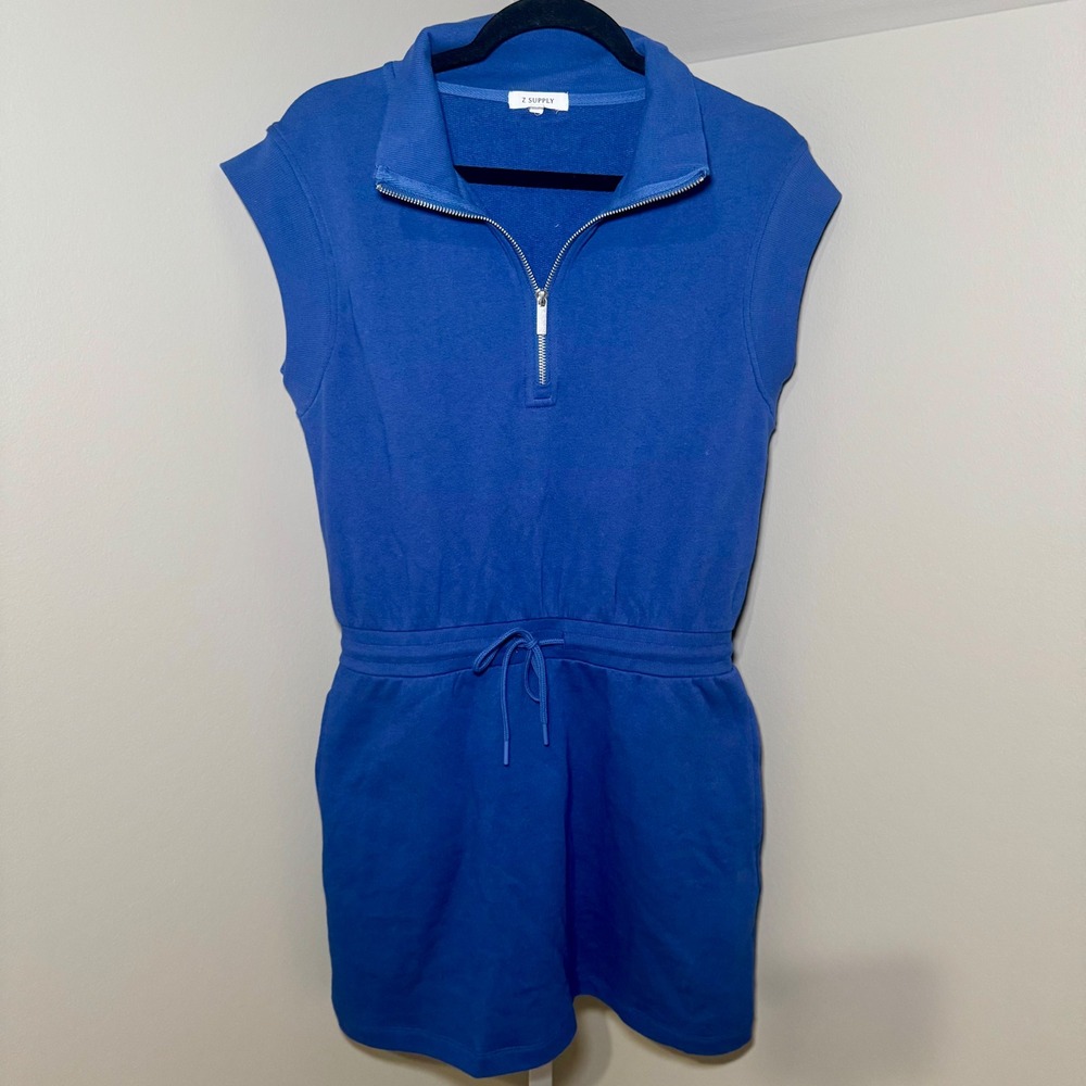 Z SUPPLY COUNTRY CLUB DEEP BLUE MINI DRESS 100% Cotton Quarter Zip Size M - Picture 5 of 5